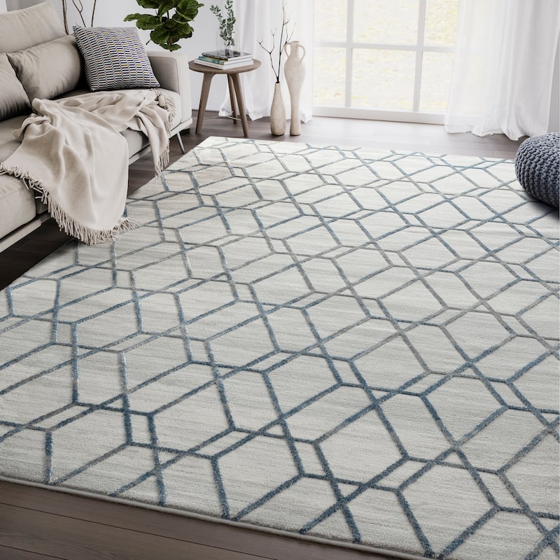 Abani Nova Blue Distressed Geometric Area Rug - 4' x 6' - Blue