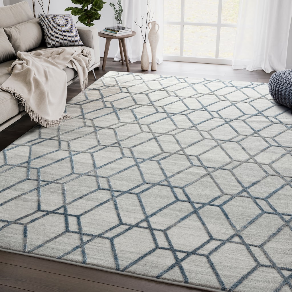 Abani Nova Blue Distressed Geometric Area Rug