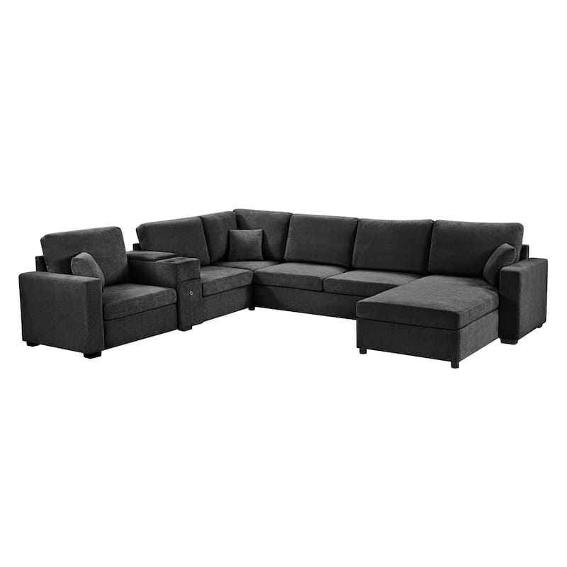 GDFStudio - 134" Modular Chenille U-Shape 5-Seat Sectional Sofa with Storage