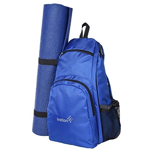 Ivation Yoga Mat Backpack Multi Purpose Crossbody Sling for Gym Hiking or Travel,Blue Beach