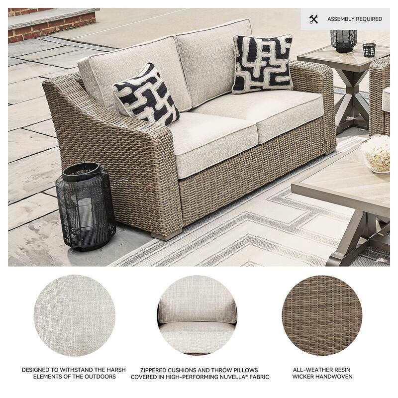 Signature Design by Ashley Beachcroft Beige Outdoor Loveseat with Cushion - 58.75" W x 37.75" D x 34.63" H