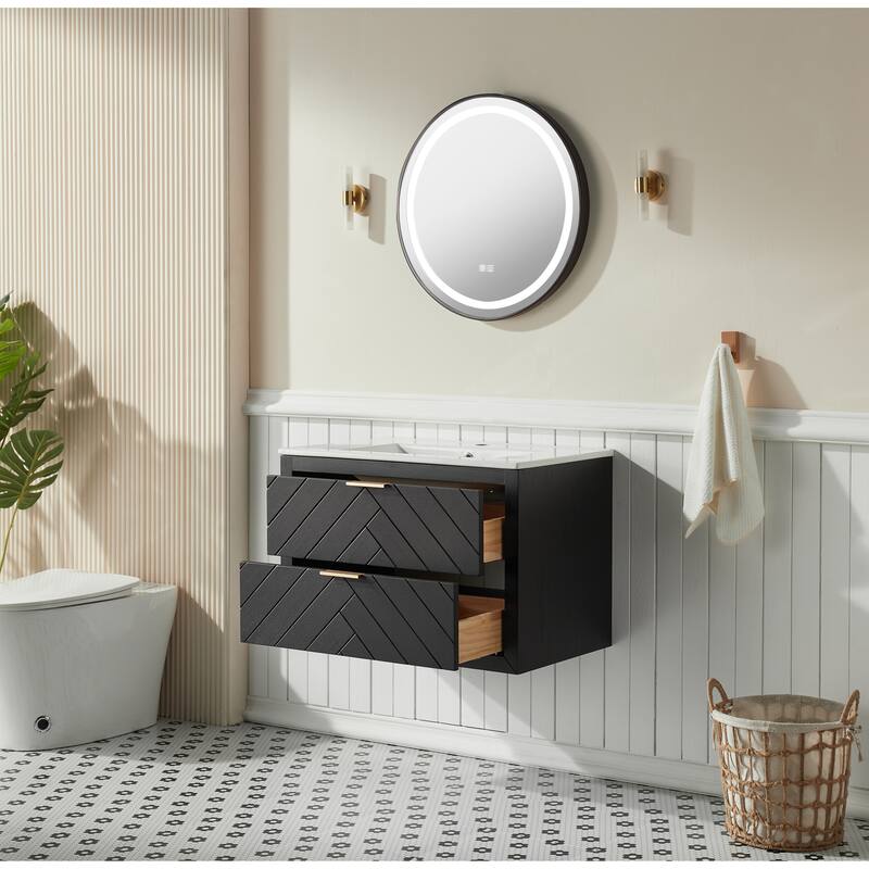 30" Wall Mounted & Floating Single Vanity with Ceramic Sink