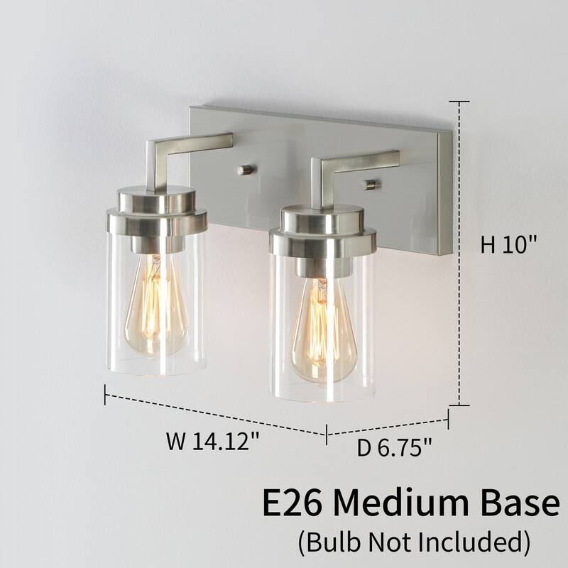 KAWOTI 2-Light Dimmable Bathroom Vanity Light with Clear Glass Shade