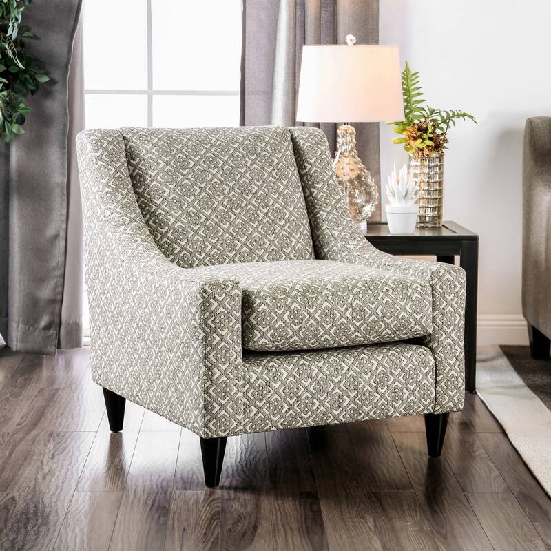 Feer Transitional Grey Fabric Padded Geometric Pattern Chair by Furniture of America