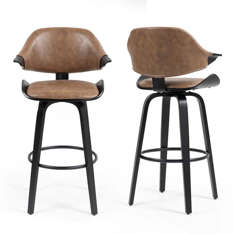 Set of 2 Bevelyn Vintage Brown Faux Leather Swivel Bar Stool