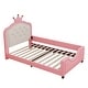 preview thumbnail 9 of 7, Adorable Princess Pink Twin Size Upholstered Daybed with Button Tufted Crown Headboard, Low Profile Platform Bed for Kids