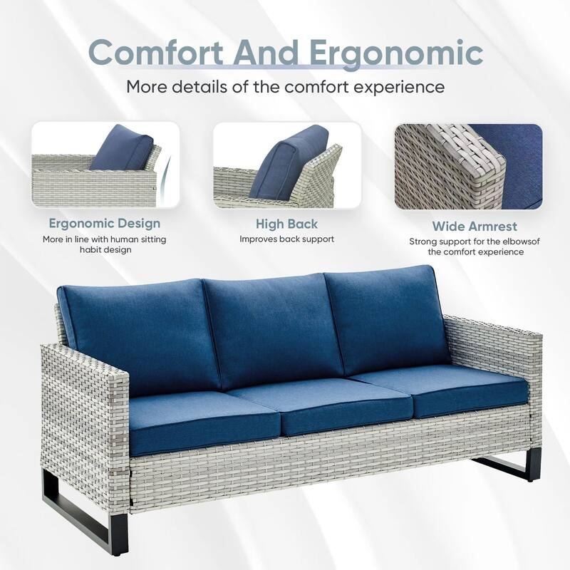 3 Pieces Outdoor Wicker Sofa with Ottomans