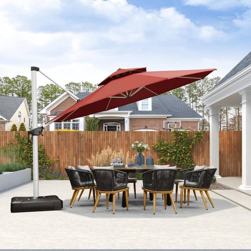 PURPLE LEAF 13 ft Round Offset Hanging Patio Umbrella - Brick Red