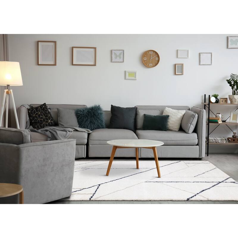 Shiloh Collection - White Blue Taupe Simple Super Soft Thick Area Rug
