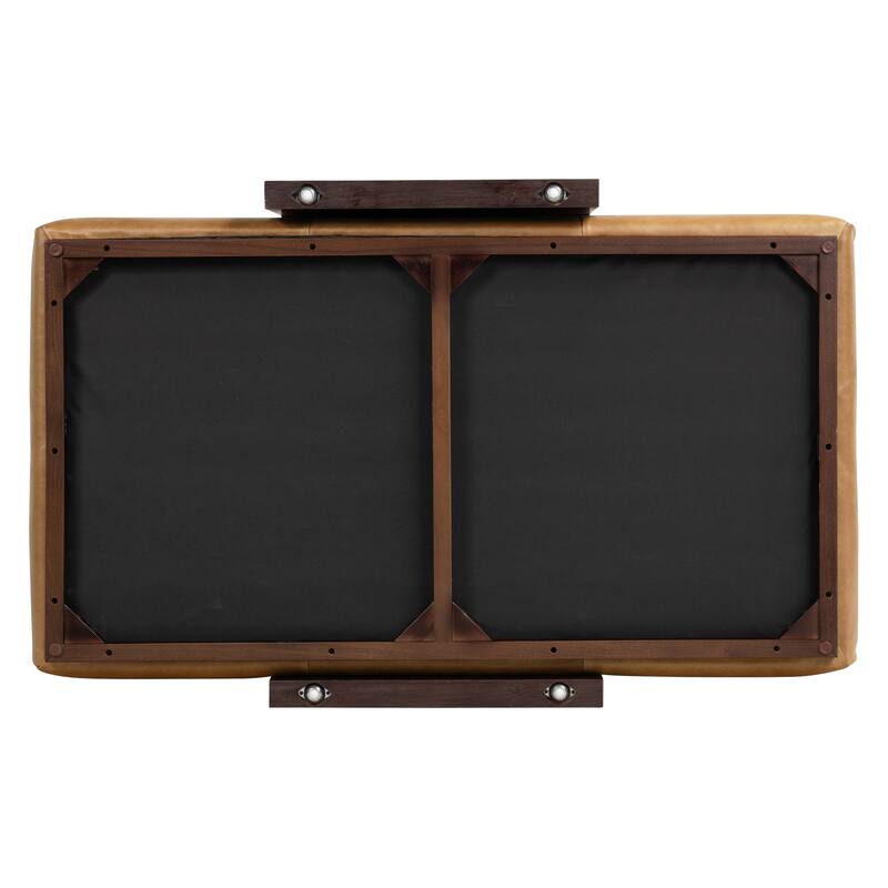 Poly & Bark Jarmo Ottoman with Adjustable Walnut Table - Full Grain Genuine Italian Leather