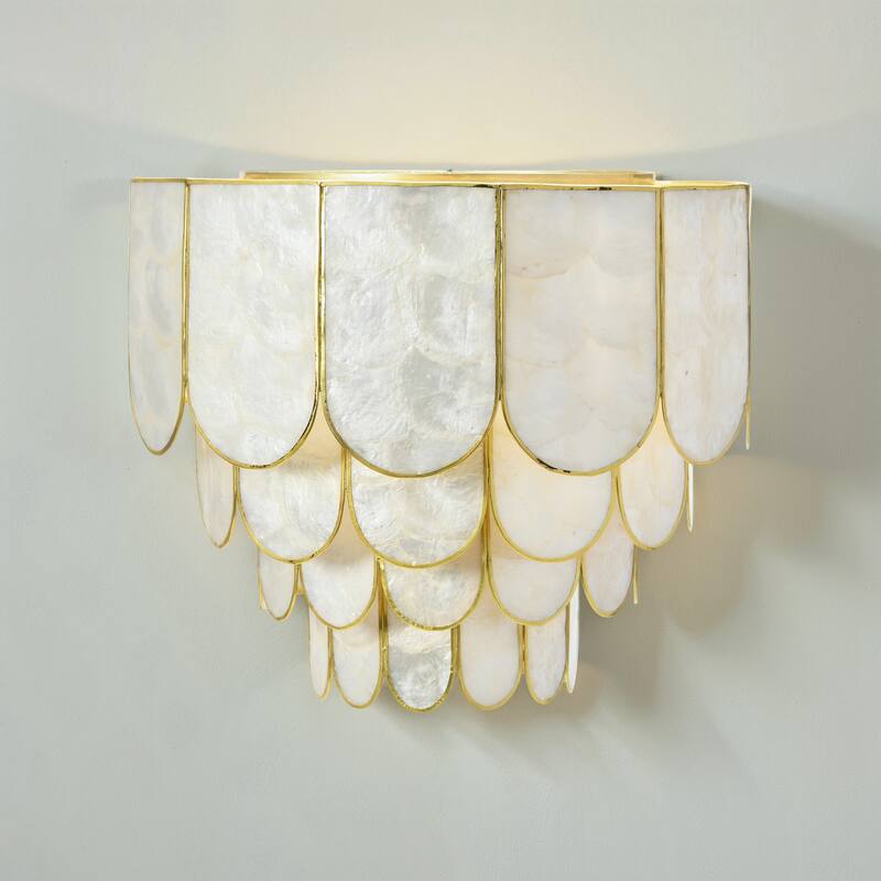 Capiz and Metal Flush Mount Ceiling Light - 14.0"L x 14.0"W x 12.0"H