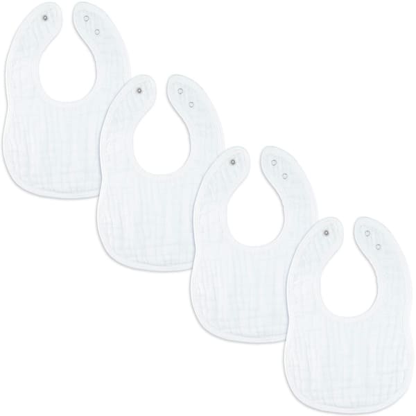 slide 2 of 62, Muslin Cotton Baby Bibs Adjustable Size with Easy Snaps by Comfy Cubs White - Pack of 4