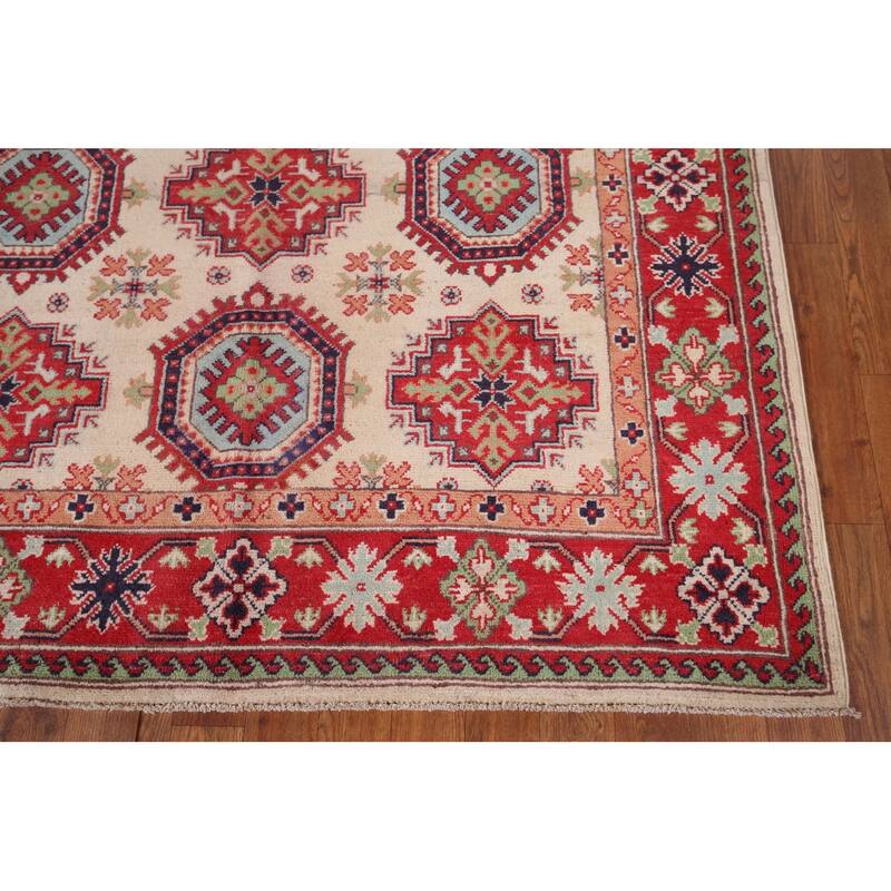 Beige / Ivory Kazak Oriental Area Rug Hand-Knotted Wool Carpet - 4'11" x 6'6"
