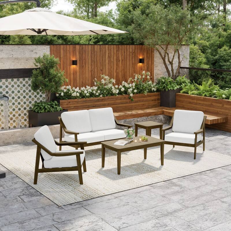 5-Piece Outdoor Sectional Wood Conversation Set with Table
