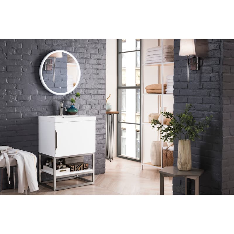 James Martin Vanities Columbia 24" Single Vanity, Glossy White with White Glossy Composite Stone Top