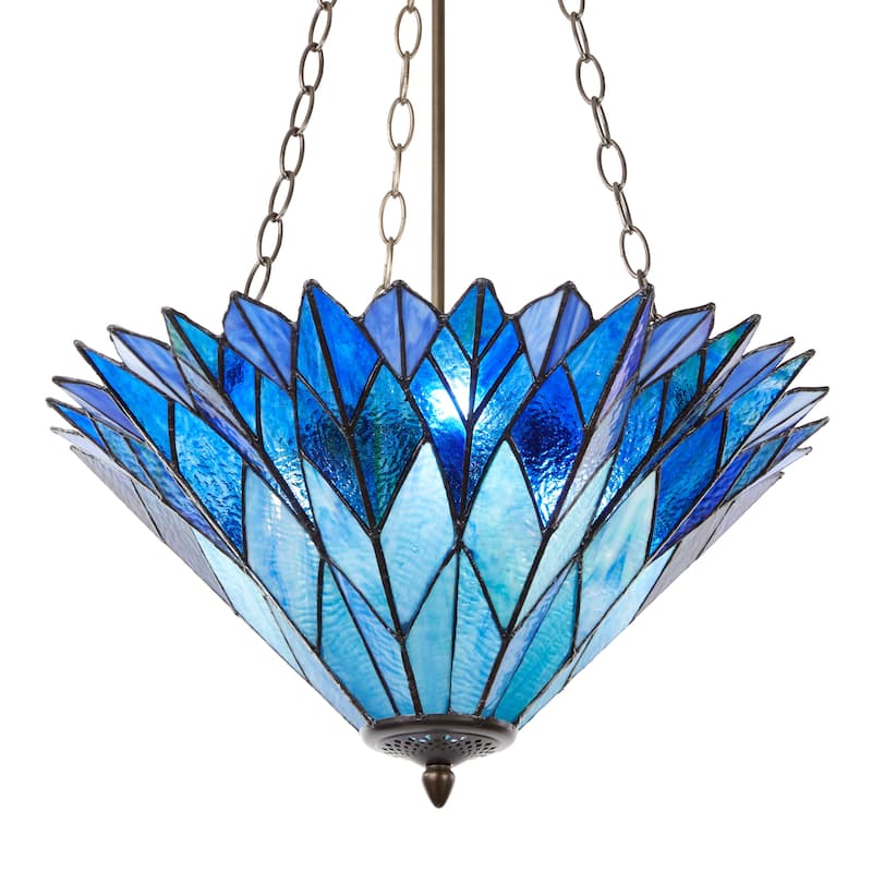 Tiffany-Style River of Goods Aqua/Blue/Purple Stained Glass 20.25-Inch Pendant Light - 20.25" x 20.25" x 28"