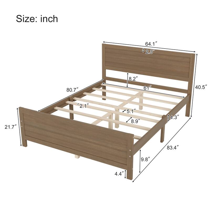 Wood Platform Bed Frame with Headboard and Wood Slat Support