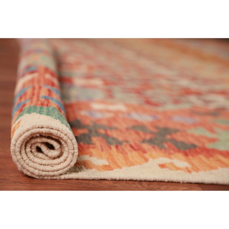 Geometric Kilim Large Rug Flatweave Dining Room Wool Carpet - 10'4"x 15'9"