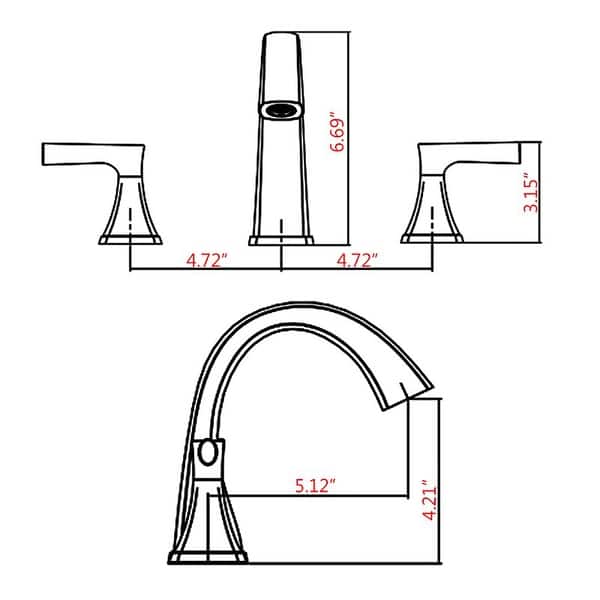 dimension image slide 2 of 3, BATHLET Widespread Bathroom Sink Faucet with Drain Assembly