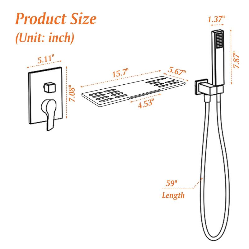 Wall Mount Bathtub Faucet With Handheld Shower Waterfall Tub Faucet Single Handle Tub Filler Set Complete With Rough-In Valve