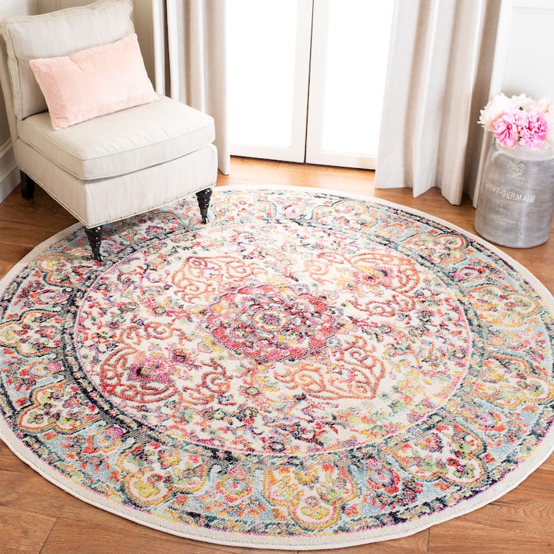 SAFAVIEH Madison Joline Vintage Oriental Rug - 6'7" Round - Ivory/Red