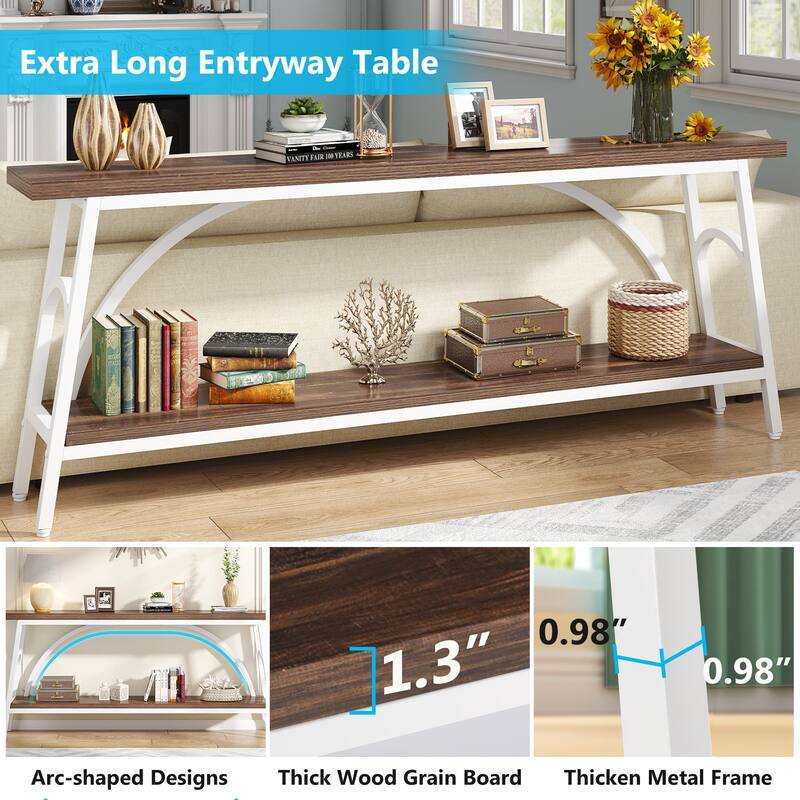 70.8” Extra Long Console Table, Narrow Sofa Tables with 2 Tier Storage Shelves