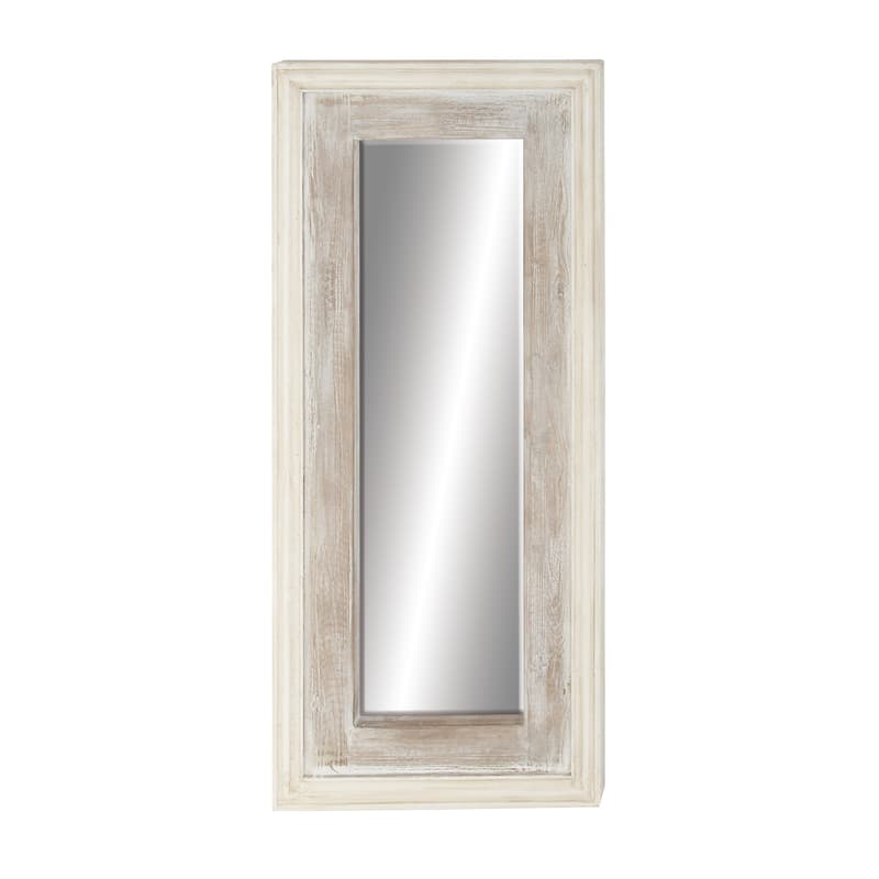 Wood Wall Mirror - White - Roche River Decor - 2"W x 26"L x 59"H