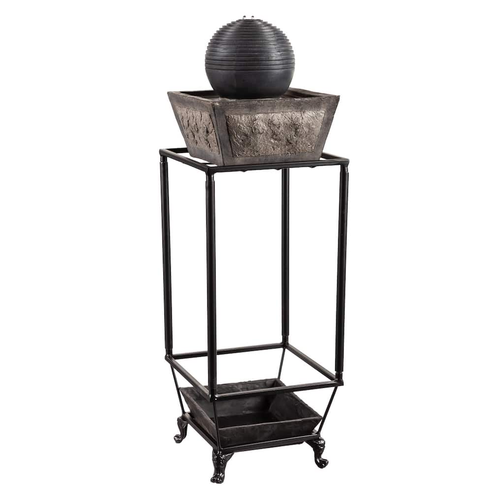 35 in. Ridged Globe Fountain with Planter Shelf