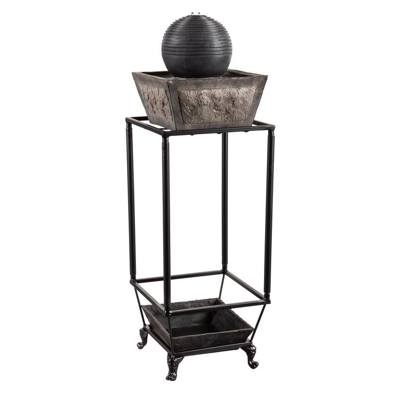35 in. Ridged Globe Fountain with Planter Shelf