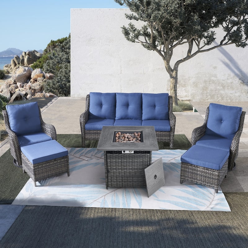 Pocassy Outdoor Sofa Swivel Rocking Chairs with 50,000 BTU - Grey - Blue