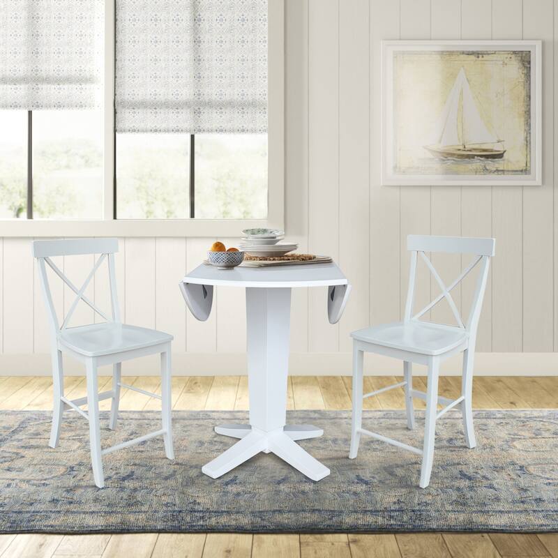 42 in Round Drop Leaf Counter Height Dining Table with Stools in White