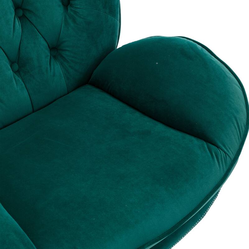Velvet Swivel Accent Chair with Ottoman & Metal Legs (360° Rotation)