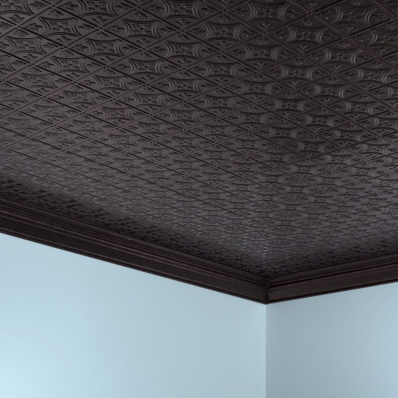 FASÄDE Traditional Style1 Decorative Vinyl 2ft x 4ft Glue Up Ceiling Panel in Smoked Pewter (5 Pack)