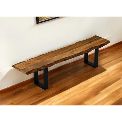 HomeRoots 68" Brown and Black Live Edge Solid Wood Dining Bench