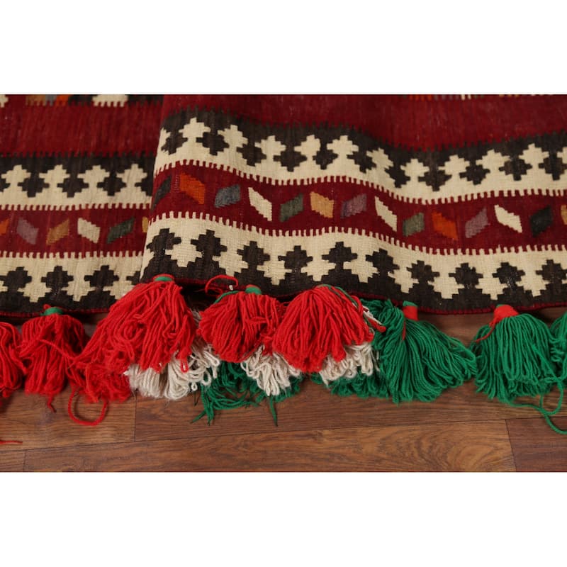 Kilim Qashqai Persian Vintage Runner Rug Hand-Woven Wool Carpet - 4'5"x 10'3"