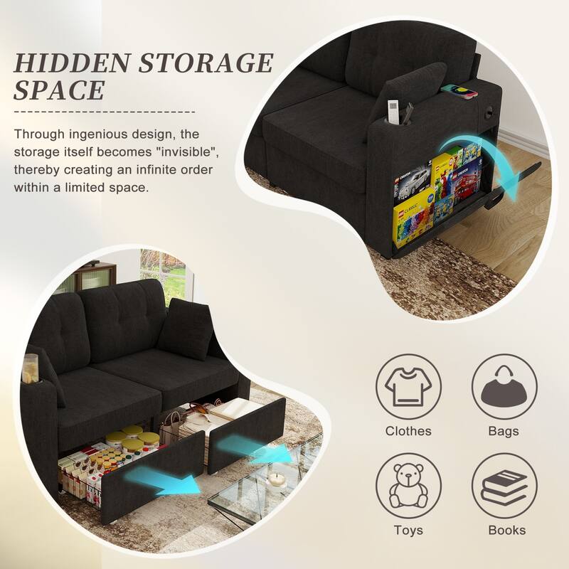 67.76" Chenille 3-Seater Sofa with USB Ports and Storage