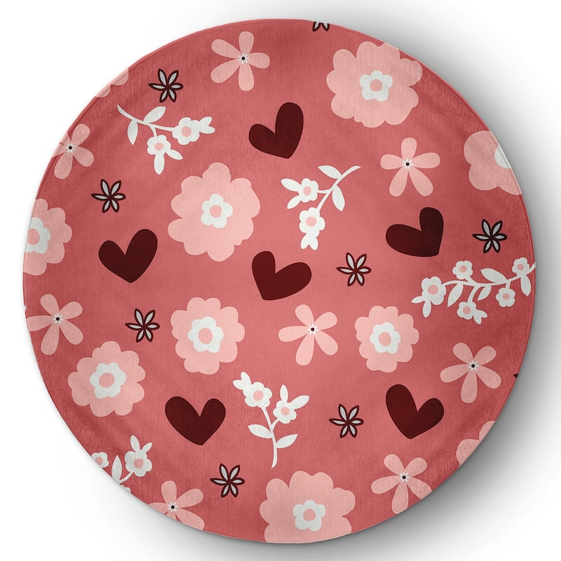 Flowery Love Valentines Chenille Indoor/Outdoor Rug - Pink - 5' Round