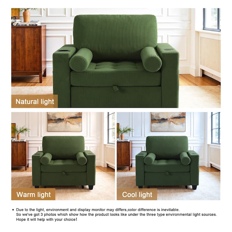 3-in-1 Corduroy Sleeper Sofa Pull-Out Bed Convertible Adjustable Loveseat with USB Port