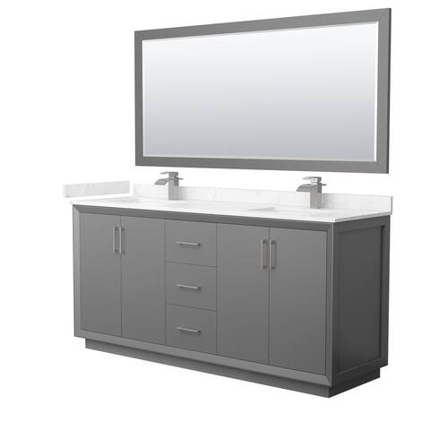 Strada 72-Inch Double Vanity Set, Cultured Marble Top, 70-Inch Mirror
