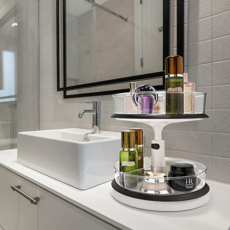 Sorbus 2-Tier Clear Lazy Susan Makeup Organizer, 360° Rotating Storage - 11.3" L X 11.3" W x 14.7" H
