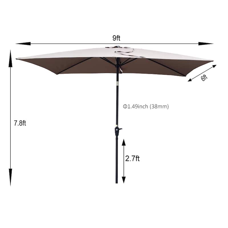 6 x 9 FT Patio Waterproof Umbrella with Crank and Tilt Without Flap