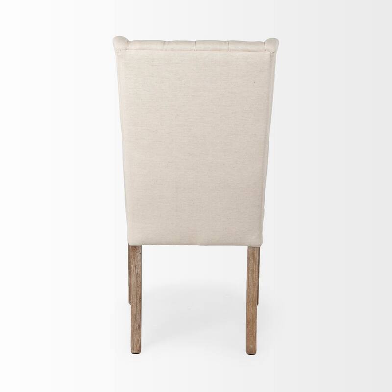 Cream Linen Tufted Wing Back Side Chair, Brown Wood Legs - 20.3” L x 22” W x 40.5” H