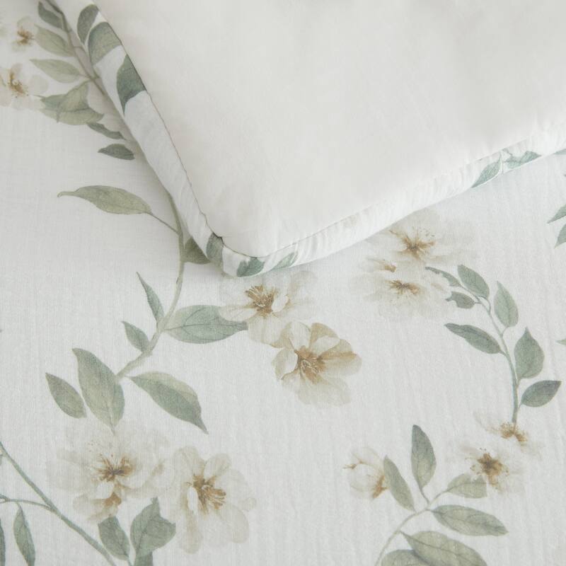 Martha Stewart Hazel Floral Cotton Beige Comforter Set