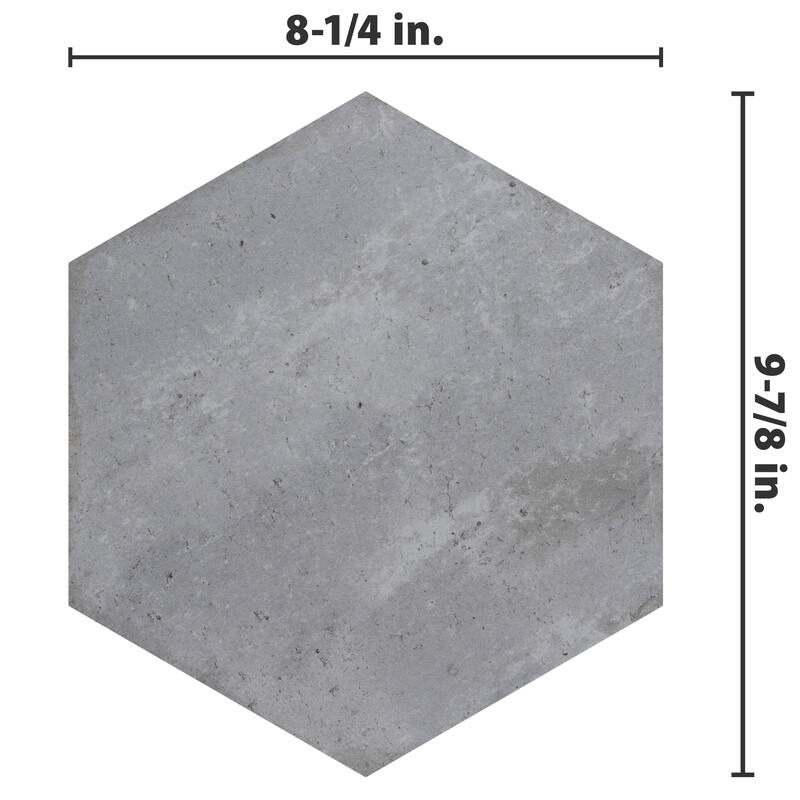 Merola Tile Brickyard Hex White 8-1/2" x 9-7/8" Porcelain Floor and Wall Tile