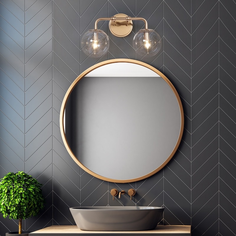 Koini Modern Glam Gold Bathroom Vanity Lights Seeded Glass Globe Dimmable Wall Sconces