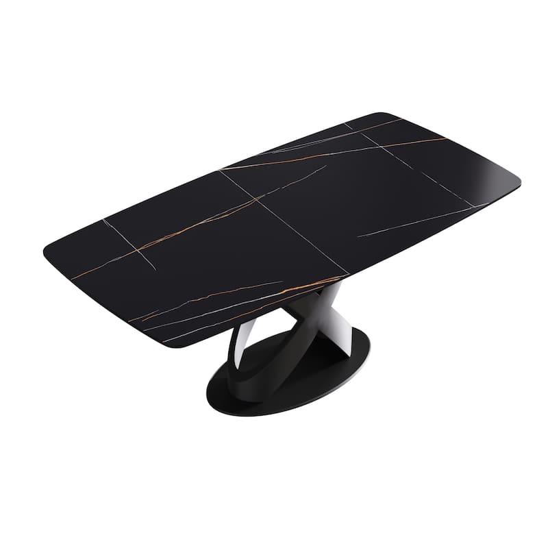 Marble Dining Table, Slate Panel with Metal Pedestal