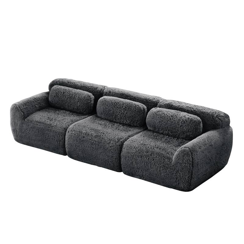 Modular Sectional Sofa, Plush Fabric Boneless Couch with Throw Pillows, 2/3/4-Seater Options, No Assembly