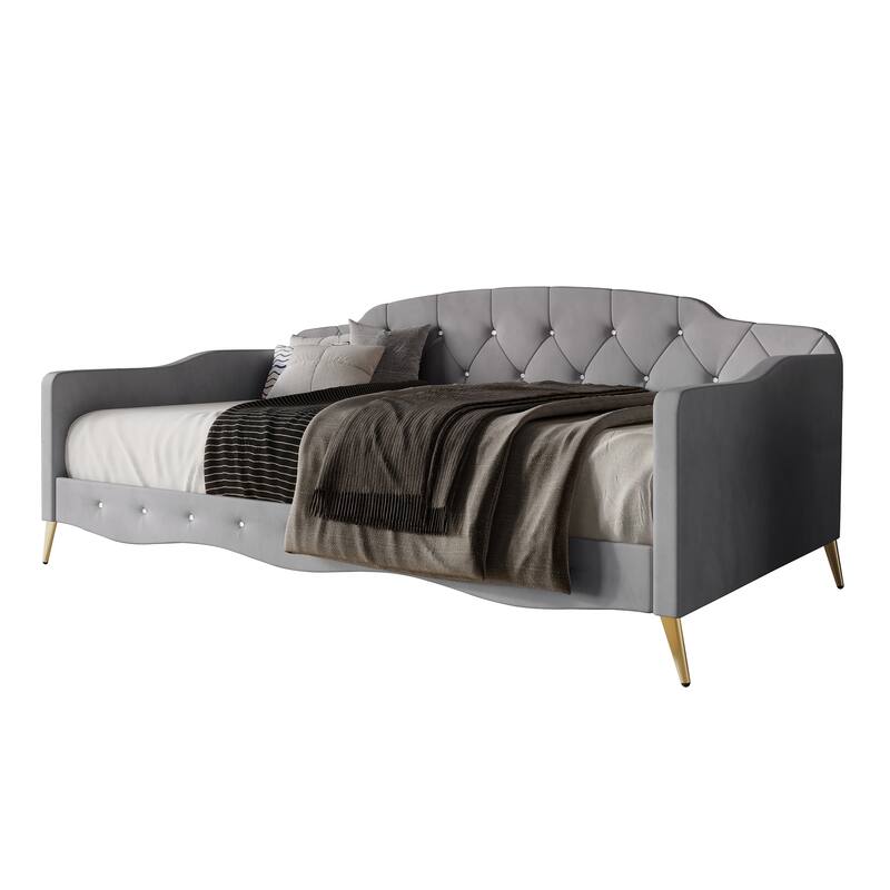 CraftPorch Velvet Crystal Button Tufted Twin Daybed
