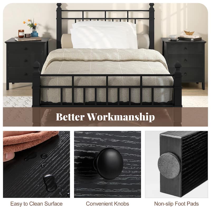 Gymax Nightstand w/ 3 Drawer for Bedroom Compact Storage Chest Modern