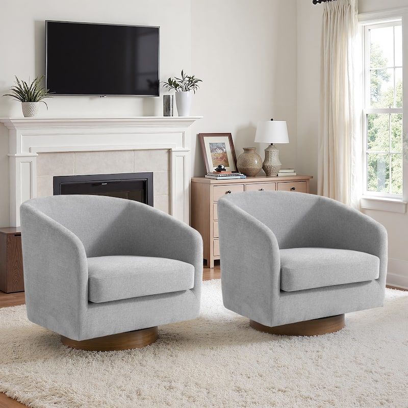Modern Linen Chenille 360°Swivel Barrel Chair